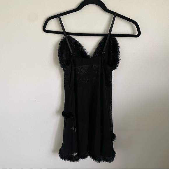 Lace Babydoll Dress with Layered Feather Hems Satin Bow in Black - One Size - Picture 5 of 8